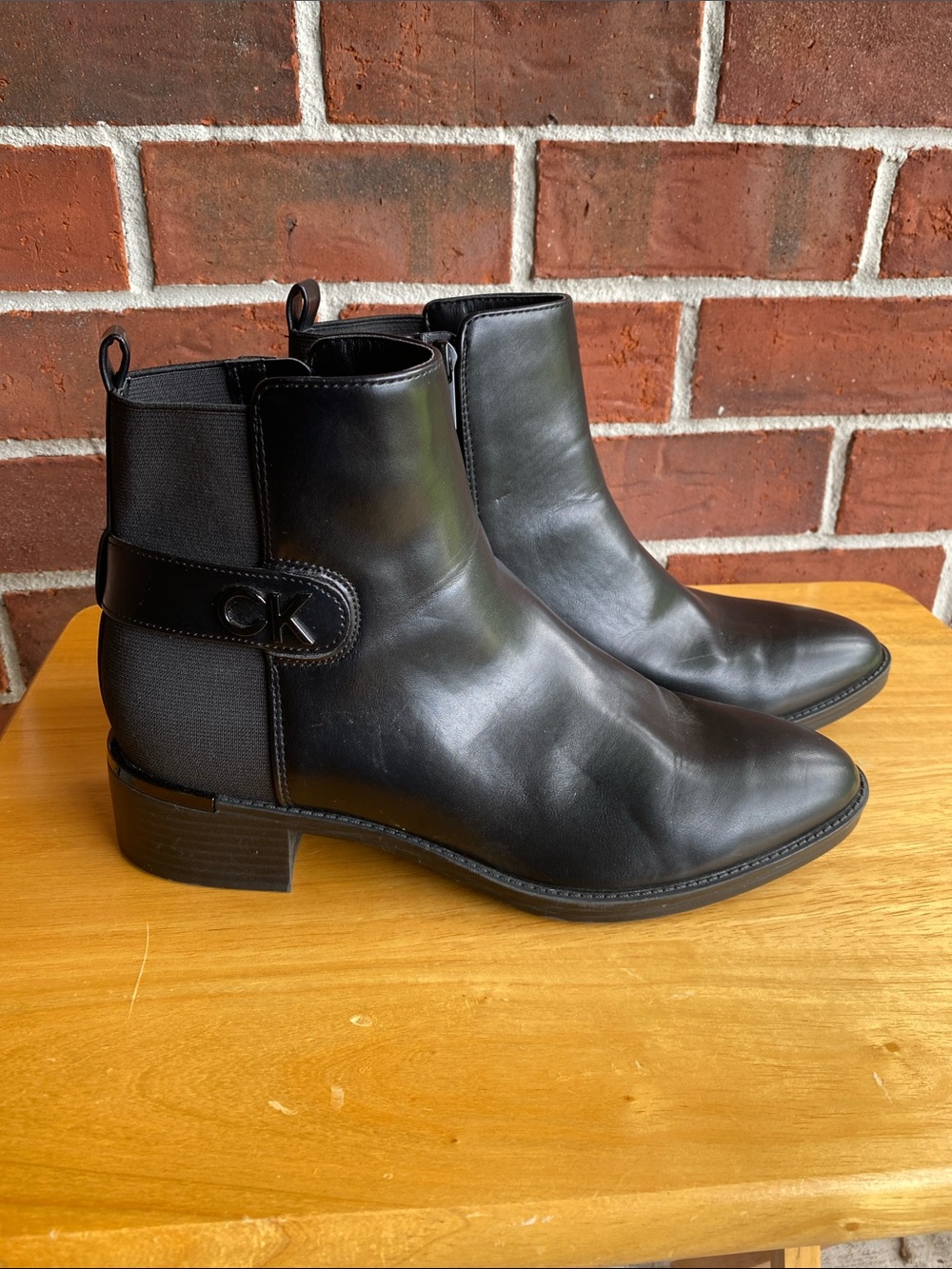 Calvin Klein Black Ankle Boots with CK Strap Size 9